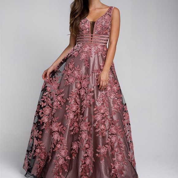 Illusion V-Neck A-Line Shape Evening Dress AC3003